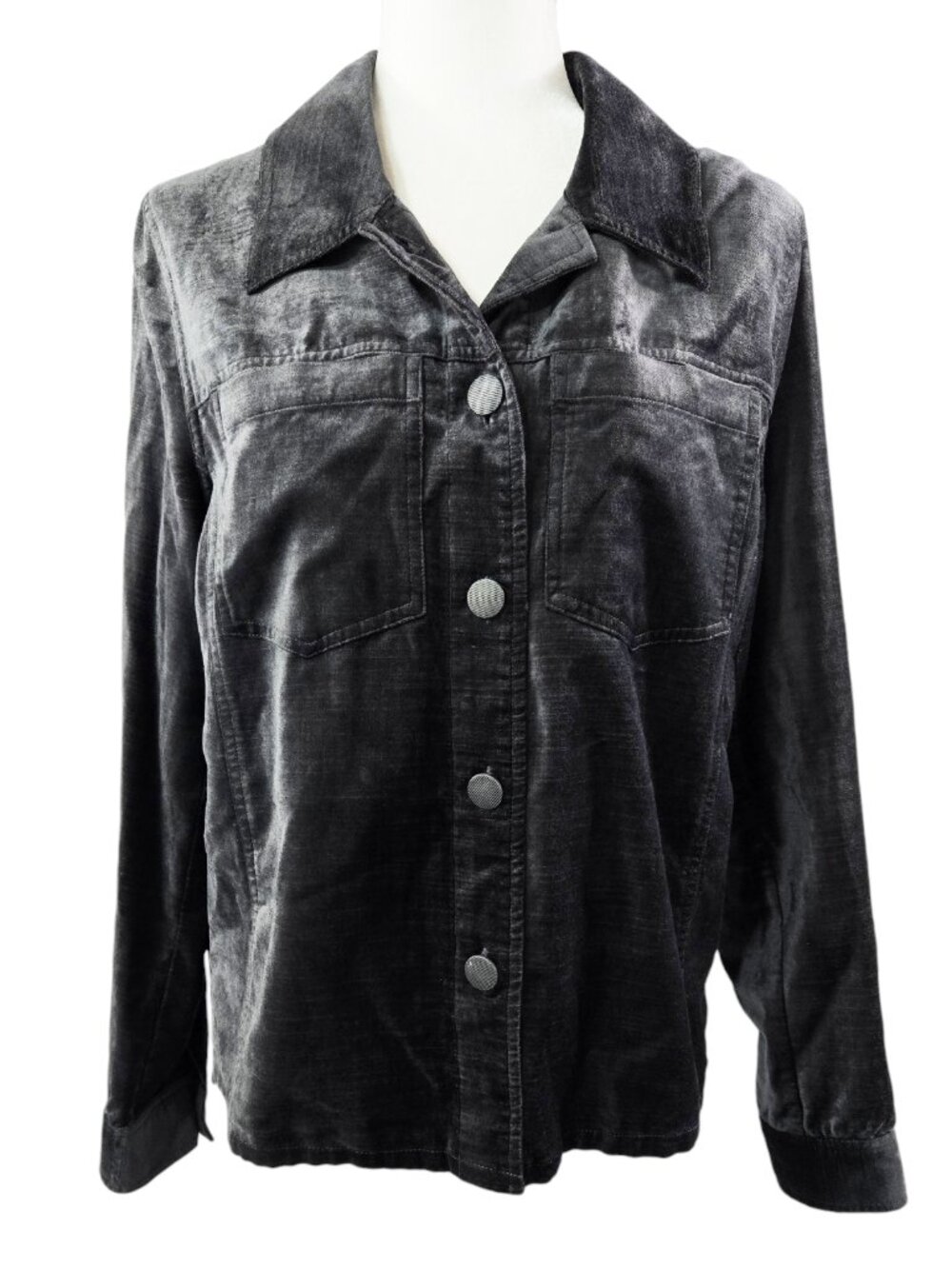 Cabi 3730 Tuesday Topper Charcoal Gray Velvet Shirt Jacket Shacket Capsule